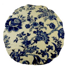 Vintage Blue Drawings On Fabric Large 18  Premium Flano Round Cushions by Amaryn4rt