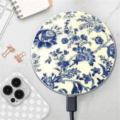 Vintage Blue Drawings On Fabric Wireless Fast Charger(white) by Amaryn4rt