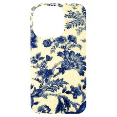 Vintage Blue Drawings On Fabric Iphone 14 Pro Black Uv Print Case