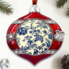 Vintage Blue Drawings On Fabric Metal Snowflake And Bell Red Ornament by Amaryn4rt