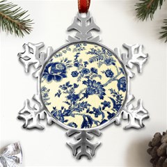 Vintage Blue Drawings On Fabric Metal Small Snowflake Ornament by Amaryn4rt