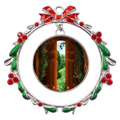 Beautiful World Entry Door Fantasy Metal X mas Wreath Ribbon Ornament by Amaryn4rt