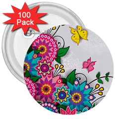 Flowers Pattern Vector Art 3  Buttons (100 Pack)  by Amaryn4rt