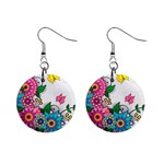 Flowers Pattern Vector Art Mini Button Earrings Front