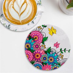 Flowers Pattern Vector Art Uv Print Round Tile Coaster by Amaryn4rt