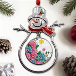 Flowers Pattern Vector Art Metal Snowman Ornament Front