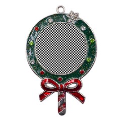 Black And White Checkerboard Background Board Checker Metal X mas Lollipop With Crystal Ornament by Amaryn4rt