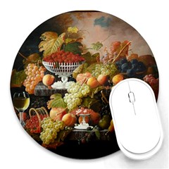 Abundance Of Fruit Severin Roesen Round Mousepad by Amaryn4rt