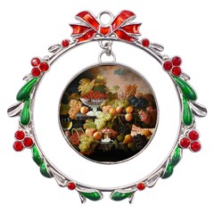 Abundance Of Fruit Severin Roesen Metal X mas Wreath Ribbon Ornament by Amaryn4rt