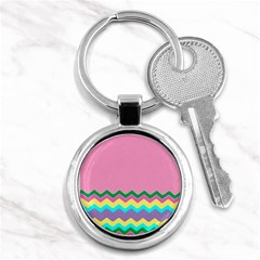 Easter Chevron Pattern Stripes Key Chain (round) by Amaryn4rt