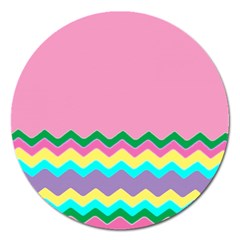 Easter Chevron Pattern Stripes Magnet 5  (round) by Amaryn4rt