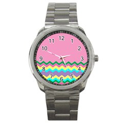 Easter Chevron Pattern Stripes Sport Metal Watch by Amaryn4rt