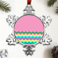 Easter Chevron Pattern Stripes Metal Small Snowflake Ornament by Amaryn4rt