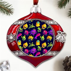 Space Patterns Metal Snowflake And Bell Red Ornament by Amaryn4rt