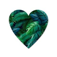 Tropical Green Leaves Background Heart Magnet by Amaryn4rt