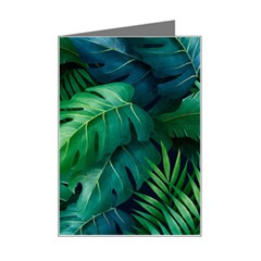 Tropical Green Leaves Background Mini Greeting Card by Amaryn4rt