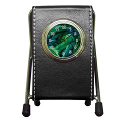 Tropical Green Leaves Background Pen Holder Desk Clock by Amaryn4rt