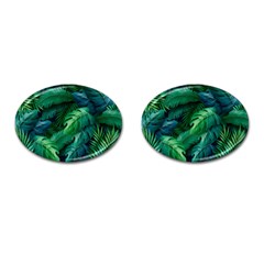 Tropical Green Leaves Background Cufflinks (oval) by Amaryn4rt