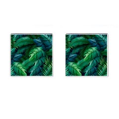 Tropical Green Leaves Background Cufflinks (square) by Amaryn4rt