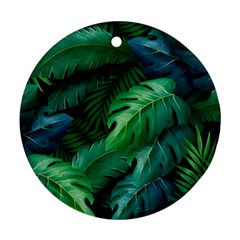 Tropical Green Leaves Background Round Ornament (two Sides) by Amaryn4rt