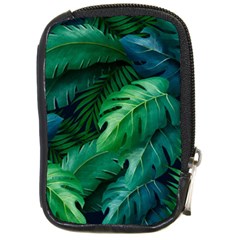 Tropical Green Leaves Background Compact Camera Leather Case by Amaryn4rt