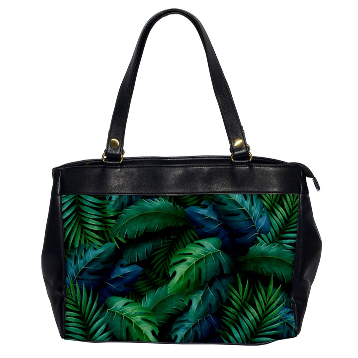 Tropical Green Leaves Background Oversize Office Handbag