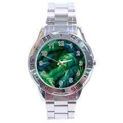 Tropical Green Leaves Background Stainless Steel Analogue Watch by Amaryn4rt