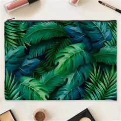 Tropical Green Leaves Background Cosmetic Bag (xxxl) by Amaryn4rt