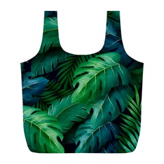 Tropical Green Leaves Background Full Print Recycle Bag (l) by Amaryn4rt