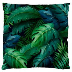 Tropical Green Leaves Background Standard Premium Plush Fleece Cushion Case (two Sides) by Amaryn4rt