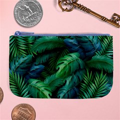 Tropical Green Leaves Background Large Coin Purse by Amaryn4rt