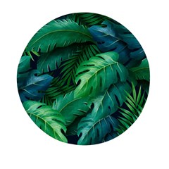 Tropical Green Leaves Background Mini Round Pill Box