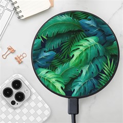 Tropical Green Leaves Background Wireless Fast Charger(black) by Amaryn4rt