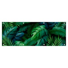 Tropical Green Leaves Background Banner And Sign 8  X 3  by Amaryn4rt