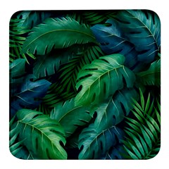 Tropical Green Leaves Background Square Glass Fridge Magnet (4 Pack) by Amaryn4rt