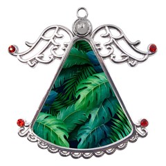 Tropical Green Leaves Background Metal Angel With Crystal Ornament by Amaryn4rt