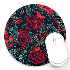 Vintage Flash Tattoos Designs Seamless Pattern Round Mousepad by Amaryn4rt