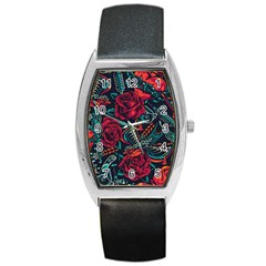 Vintage Flash Tattoos Designs Seamless Pattern Barrel Style Metal Watch by Amaryn4rt