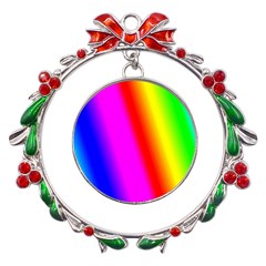 Multi Color Rainbow Background Metal X mas Wreath Ribbon Ornament by Amaryn4rt