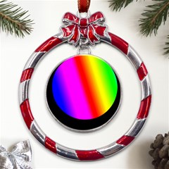 Multi Color Rainbow Background Metal Red Ribbon Round Ornament