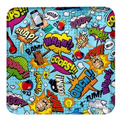 Comic Elements Colorful Seamless Pattern Square Glass Fridge Magnet (4 pack)