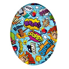 Comic Elements Colorful Seamless Pattern Oval Glass Fridge Magnet (4 pack)