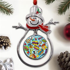 Comic Elements Colorful Seamless Pattern Metal Snowman Ornament by Amaryn4rt