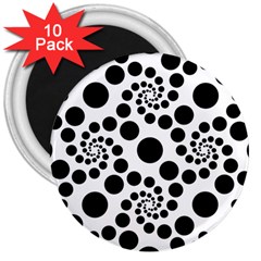 Dot Dots Round Black And White 3  Magnets (10 Pack)  by Amaryn4rt