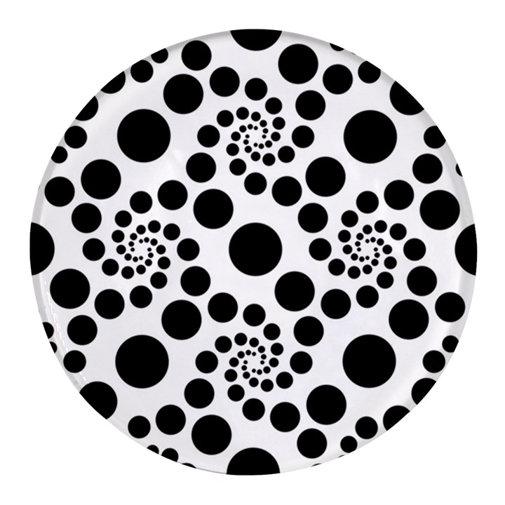 Dot dots round black and white Round Glass Fridge Magnet (4 pack)