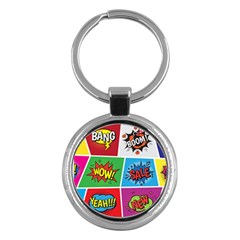 Pop Art Comic Vector Speech Cartoon Bubbles Popart Style With Humor Text Boom Bang Bubbling Expressi Key Chain (round) by Amaryn4rt