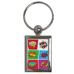 Pop Art Comic Vector Speech Cartoon Bubbles Popart Style With Humor Text Boom Bang Bubbling Expressi Key Chain (rectangle) by Amaryn4rt