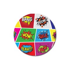 Pop Art Comic Vector Speech Cartoon Bubbles Popart Style With Humor Text Boom Bang Bubbling Expressi Magnet 3  (round) by Amaryn4rt