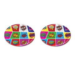 Pop Art Comic Vector Speech Cartoon Bubbles Popart Style With Humor Text Boom Bang Bubbling Expressi Cufflinks (oval) by Amaryn4rt