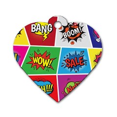 Pop Art Comic Vector Speech Cartoon Bubbles Popart Style With Humor Text Boom Bang Bubbling Expressi Dog Tag Heart (one Side) by Amaryn4rt